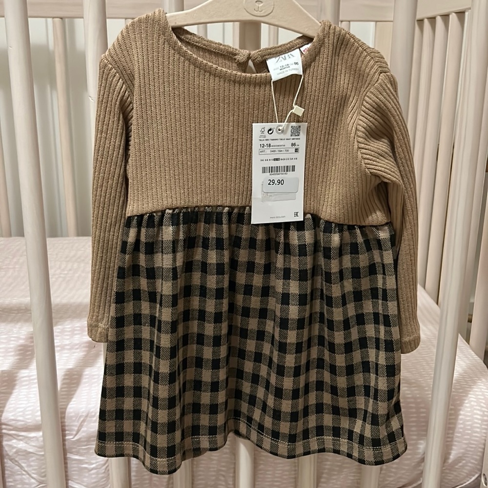 Zara Tan and Black Checkered Kids Dress